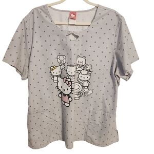 Hello Kitty | Women's Gray Polka Dot Graphic Print Scrubs Shirt (Size 2XL)